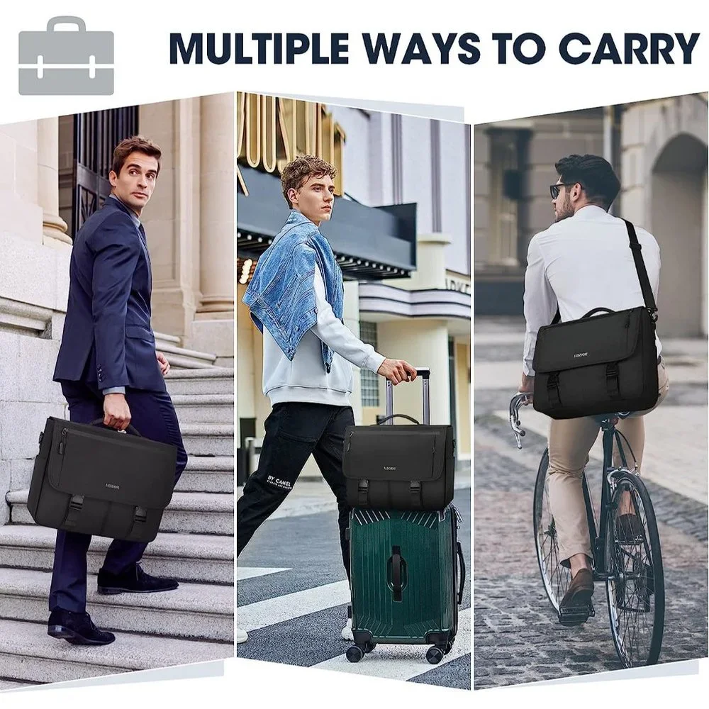 Men's Black Polyester Water Resistant Crossbody Shoulder Bag